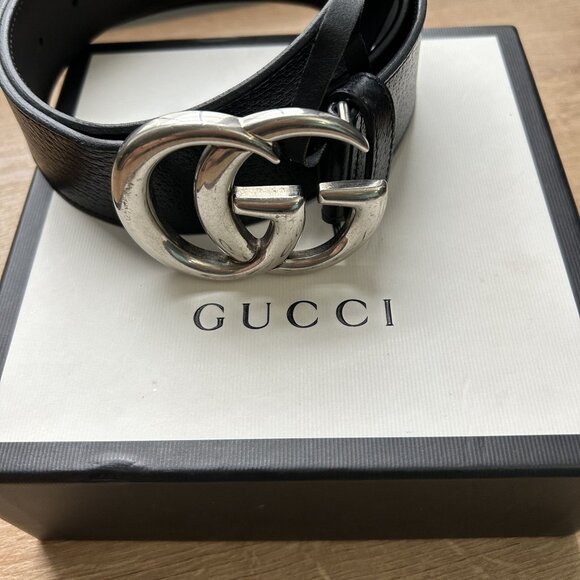 Gucci GG Marmont Black Leather Wide Belt Size 80-32 406831 DJ20N - Picture 1 of 11